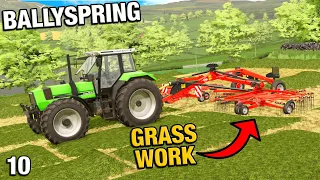 FIRST CUT OF GRASS SINCE RESEEDING IT BallySpring FS22 Ep 10