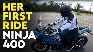 Her First time riding on a 2021 Kawasaki Ninja 400 (NEW RIDER)