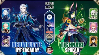 Spiral Abyss 4.5 | Neuvillette HyperCarry & Tighnari Spread | Floor 12 - 9 Stars | Genshin Impact