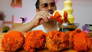 SPICY FRIED CHICKEN Cheese fondue ASMR COOKING & EATING SOUNDS