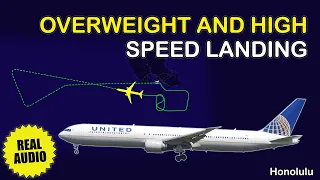 Flaps disagreement. Overweight and high speed landing. United B764 returned to Honolulu. Real ATC
