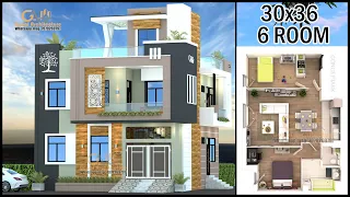 30-0"x36'-0" 2 Floor  6 Room 3D House Plan | Modern Villa Design | Gopal Architecture