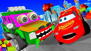 Lightning McQueen and Mater vs LEGO ZOMBIE apocalypse  Pixar cars in  BeamNG.drive