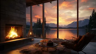 Fireplace Ambience | Crackling Fireplace | Sunset Lake View | Cozy Ambience | Resting Area