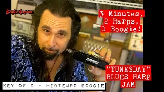 How To Boogie on Harmonica with Two Harps - Blues Harmonica Jam - Key of D  Tunesday 66