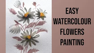 Watercolor Flowers painting | Beautiful Watercolor painting Tutorial | Earthy Grey Flower Painting!!