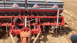 Massey Ferguson 297 turbo puxando plantadeira semeato 9 linhas com sucador