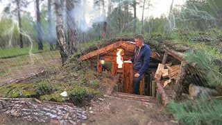 ALEX WILD dugout life: THUNDERSTORM and RAIN caught me in a LOG CABIN. Part 28