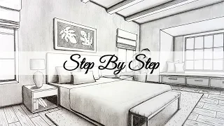 How to Draw A Bedroom in Two Point Perspective | Step By Step