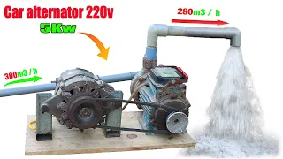 I make high speed water pump from generate infinite energy with a car alternator