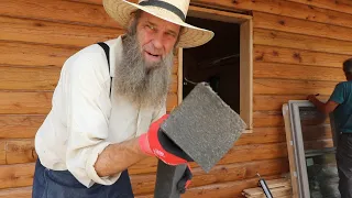 UNUSUSAL WINDOW AND DOOR install LOG CABIN BUILD day 69