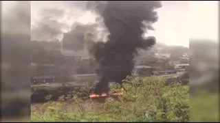 Raw: Tanker Cars Catch Fire on Derailed Va Train