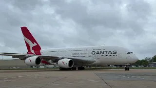 (Rare visit) Qantas A380 arrival on stand at London Gatwick airport