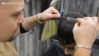 TREND Barber Haircut + ASMR Head Massage (barber shop sounds)