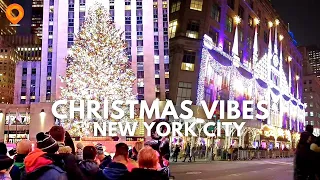 NYC Christmas Season Walk - Rockefeller Center  I Saks Fifth Ave light Show I 6th Ave [4K]