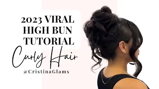 High bun tutorial on curly hair for weddings and special events 2023