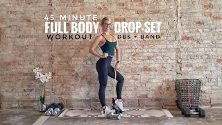 45 Minute Full Body Drop-set Workout | Dumbbells + Band