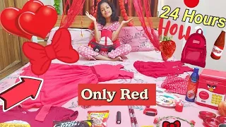 24 Hours Red Color Challenge | Using Only Red Colour | Eating Only Red Food #red #challenge #asmi