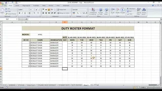 HOW TO MAKE DUTY ROSTER IN EXCEL excel basic