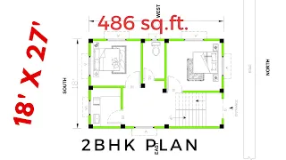 486 sqft 18 x 27 House Plan 🏠 Design with 2 bhk Room  #Engineeringplan. #2bhk. #486 sqft #18x27