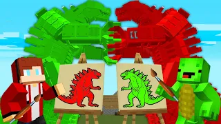 JJ and Mikey Using DRAWING MOD to GODZILLA JJ VS Mikey GODZILLA Battle - Maizen Video in Minecraft