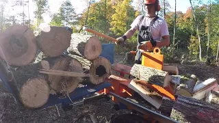 #332 Eastonmade 22-28 Wood Splitter. STK24 Wood Conveyor.  Just splitting firewood. outdoor channel.