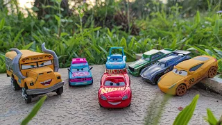 Disney Pixar Cars in the garden: Lightning McQueen, Sally Carrera, Chick Hicks, The King Dinoco