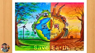 how to draw Save earth drawing easily with oil pastel/world environment day drawing..