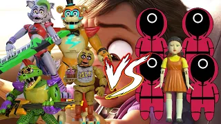 Glamrock Freddy, Monty Gator, Chica, Roxanne, Gregory vs SQUID GAME  is not appropriate for THIS KID