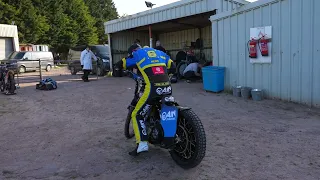 Lewis Kerr Sheffield Tigers Speedway Riders Checking Out Bike In Wolverhampton Pits