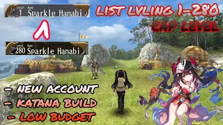 toram online - Lvling list 1-280 using new account katana build low budget cap lvl 280 - Yusagi