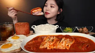 ENG SUB)Tofu Kimchi jjim with Spam and Fried eggs Mukbang ASMR Korean Real Sound Eating Show