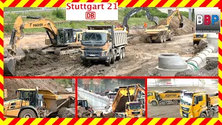 ⚠️ CAT 336F, 330, Volvo EC380E, Bell B30E, Volvo, MAN, Mercedes Trucks,... Stuttgart 21, 28.06.2022.