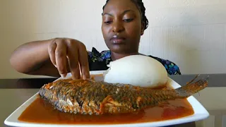 Nigerian food Mukbang fish pepper soup with fufu.