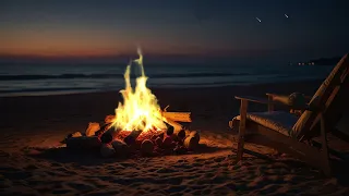 Beach Bonfire: Relaxing Ambiance with Crackling Fire, Ocean Sounds, and Meteor Shower for Sleep