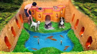 Build Underground House For Dog And Fish Pond Around House Puppy With Ancient Skills