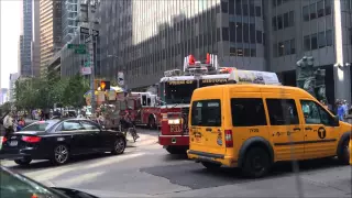 FDNY LADDER 4 BLASTING AIR HORN WHILE RESPONDING WITH FDNY ENGINE 54 AGAINST TRAFFIC ON 6TH AVENUE.