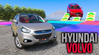 Hyundai vs Volvo SUV Arabalar Renkli Havuz Parkurunda - GTA 5