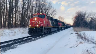 CN 3818 ES44AC Leads an Oil Train in The Snow!