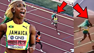 Shelly ann fraser pryce reaction after placing 2nd in the 200m !She was fixing her wig while running