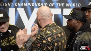 CHAOS!! TYSON FURY & DILLIAN WHYTE FORCED TO SEPARATE JOHN FURY & DEAN WHYTE AT FIRST FACE OFF!