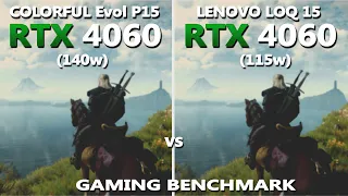 Lenovo LOQ vs Colorful Evol Gaming Benchmark | RTX 4060 (140w) vs (115w) | Tested in 10 Games |