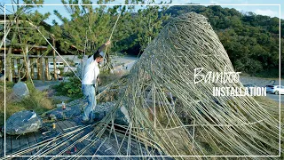 (Pro.55)  Making a bamboo installation in the Japanese garden.