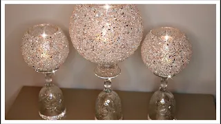 DIY Glam Crushed Glass Candle Holders | $3 DIY Dollar Tree Candle Glam Decor | Goodwill DIY