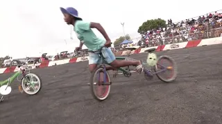 South African teen drifts for crowds on homemade bike