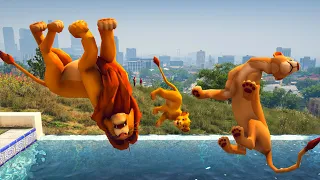 Simba And Nala Water Ragdolls GTA 5 Jumping into the pool XD ep.2 (Euphoria physics) 4K ULTRA HD