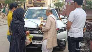 new car puja 🚗 At Mandir 🛕||Brezza car Pooja vidhi ||step by step   नयी कार पूजा कैसे करें ||