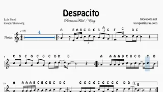 Despacito Easy Notes Sheet Music for Flute Recorder Violin Oboe