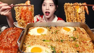 SUB)5 Spicy Jin Ramyeon with Eggs and Kimchi Mukbang ASMR