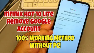 Infinix Hot 10 lite (X657B), Remove Google Account, Bypass FRP, Without PC